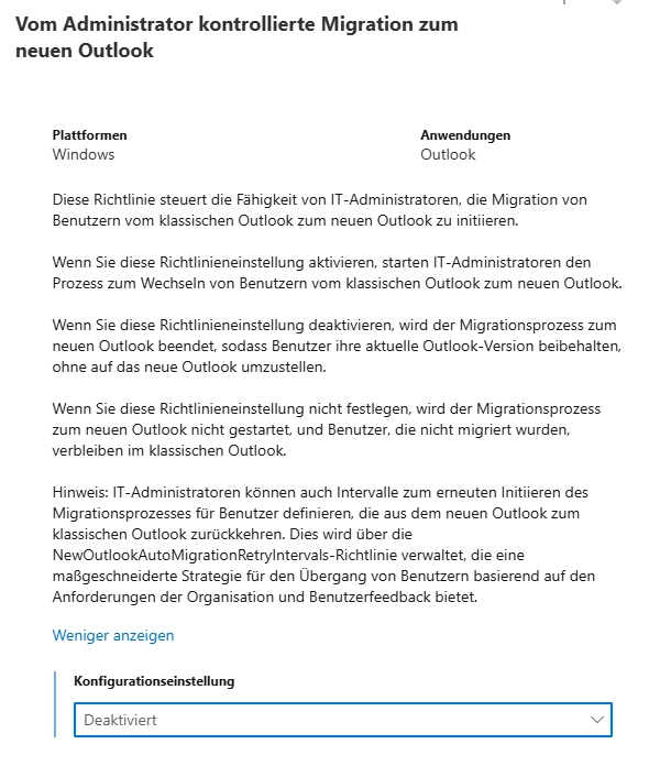 Microsoft Cloud-Richtlinie New Outlook deaktivieren